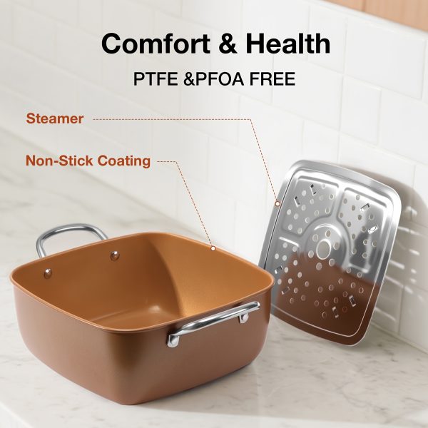 4pcs Fryer Set - Deep Square Pan, Fry Basket, Steamer Tray, saucepan lid- Dishwasher & Oven Safe, High Temperature Resistant Easy Clean Skillets, Restaurant Frying pan - Image 5