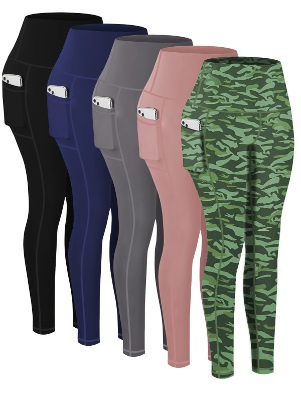 5-Pack Plus Size Sports Leggings For Women, High-Waisted Cropped Yoga Pants With Pockets, Fitness Running Compression Tights - Breathable & Moisture-Wicking Fabric - For Spring & Autumn - Ideal for Yoga, Running & Fitness - Perfect Gift for Active Women - Image 6