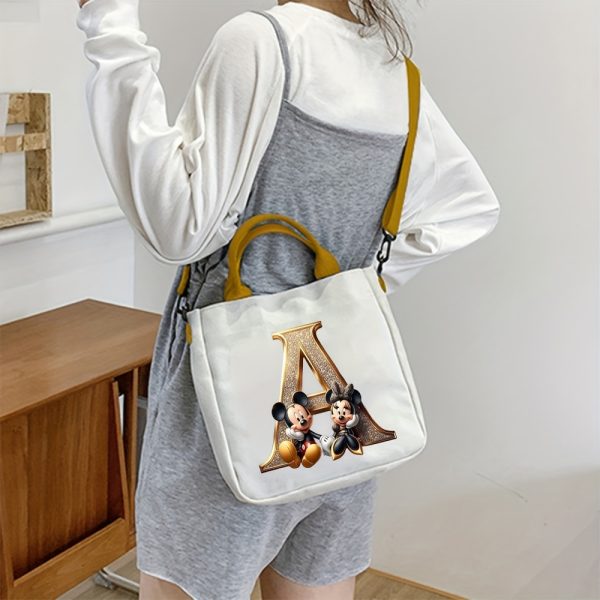 [DISNEY Crossbody Bag] DISNEY Large Capacity Crossbody Bag | White with Golden Lettering, Yellow Adjustable Strap, Durable Commuter & Travel Shoulder Bag for Women, Perfect Birthday Gift, Playful Design, Goldtoned Lettering, Mickey & Minnie Mouse - Image 11