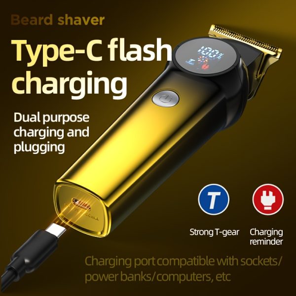 3pcs/se 1pc/sett Men's Professional Golden Hair Clipper & Trimmer Set - USB Rechargeable Hair Cutting Kit with LCD Display Including Electric Shaver, T-Blade Trimmer, 8 Limit Combs, 3 USB Cables, 3 Cleaning Brushes & Combs - The Ideal Gift - Image 11