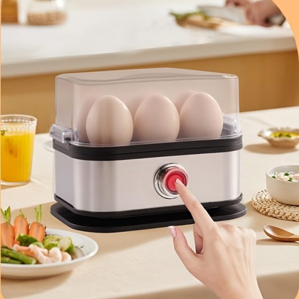 Premium Electric Quick Egg Cooker, 6 Eggs Cooked, 7-in-1 Function with Tray Lid for Soft Boiling/Medium Boiling/Egg Frying/Baking Vegetables And Steaming, Stainless Steel - Image 7