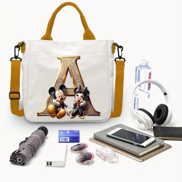 [DISNEY Crossbody Bag] DISNEY Large Capacity Crossbody Bag | White with Golden Lettering, Yellow Adjustable Strap, Durable Commuter & Travel Shoulder Bag for Women, Perfect Birthday Gift, Playful Design, Goldtoned Lettering, Mickey & Minnie Mouse - Image 5