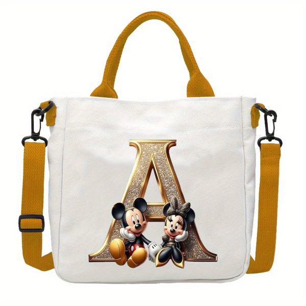 [DISNEY Crossbody Bag] DISNEY Large Capacity Crossbody Bag | White with Golden Lettering, Yellow Adjustable Strap, Durable Commuter & Travel Shoulder Bag for Women, Perfect Birthday Gift, Playful Design, Goldtoned Lettering, Mickey & Minnie Mouse - Image 16