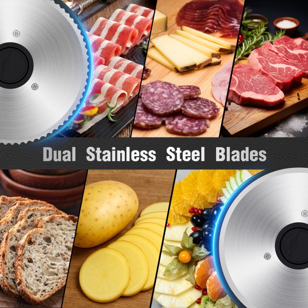 MULISOFT Electric Meat Slicer with 2 Removable Stainless Steel Blades, Adjustable Thickness, Child Safety Lock, Semi-Automatic Operation for Meat, Cheese, Bread - 120V US Plug, Durable Kitchen Tool for Home Use, Meat Slicer for Home Use, Food Preparation, Sleek Metallic Finish, Sturdy Construction - Image 5