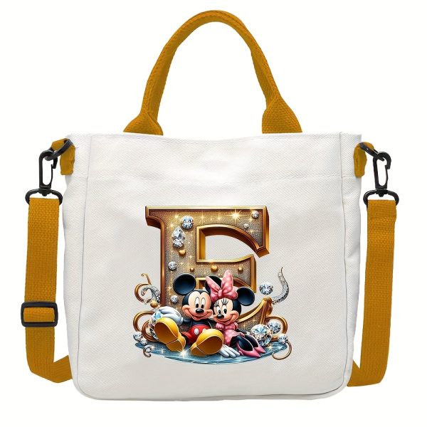 [DISNEY Crossbody Bag] DISNEY Large Capacity Crossbody Bag | White with Golden Lettering, Yellow Adjustable Strap, Durable Commuter & Travel Shoulder Bag for Women, Perfect Birthday Gift, Playful Design, Goldtoned Lettering, Mickey & Minnie Mouse - Image 12