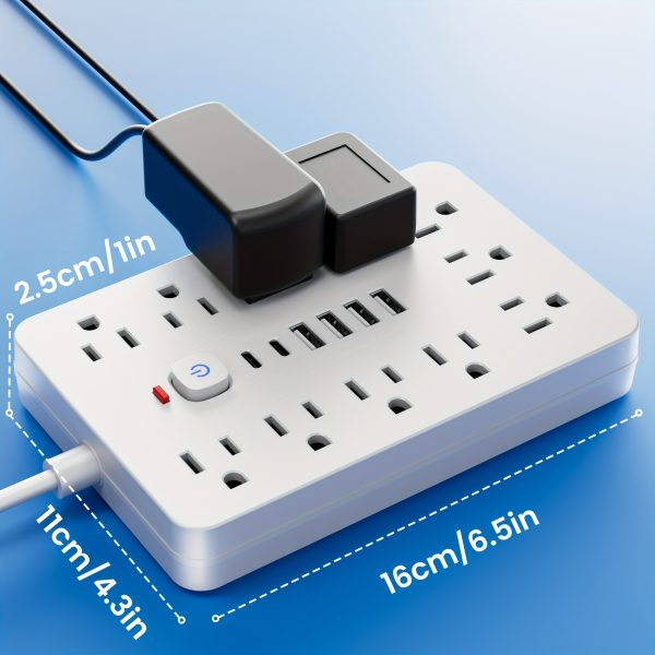 Power Strip Surge Protector With Usb Ports Extension Cord With Multiple Outlets Usb Wall Plug, Multi Plug Outlet Extension Cord With Usb Ports Power Outlet Extension Long Extension Cord With Multiple Outlets, Plug Adapter Desk Power Extension Cord Connector Multiple Outlet Expander Extension Board.17-in-1 Flat Plug Power Strip 11 Spacious AC Outlets With 6 USB Ports (including 2 Type-C) With Overload Protection - Image 2