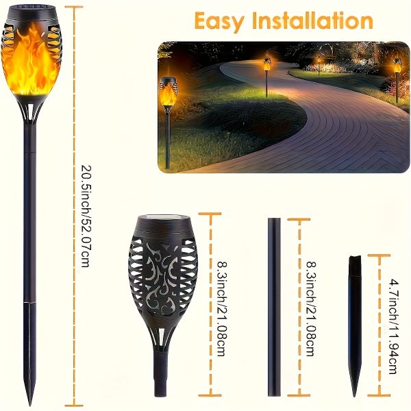 6/10pcs Outdoor Solar Torch Lights with Flickering Flame Effect, & Heat Resistant, Auto On/Off Solar Powered Path Lights for Garden, Lawn, Patio, Driveway Landscape Lighting, Solar Powered Outdoor Lights, Durable Plastic Body - Image 4