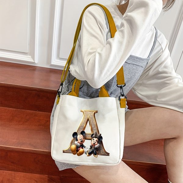 [DISNEY Crossbody Bag] DISNEY Large Capacity Crossbody Bag | White with Golden Lettering, Yellow Adjustable Strap, Durable Commuter & Travel Shoulder Bag for Women, Perfect Birthday Gift, Playful Design, Goldtoned Lettering, Mickey & Minnie Mouse - Image 2