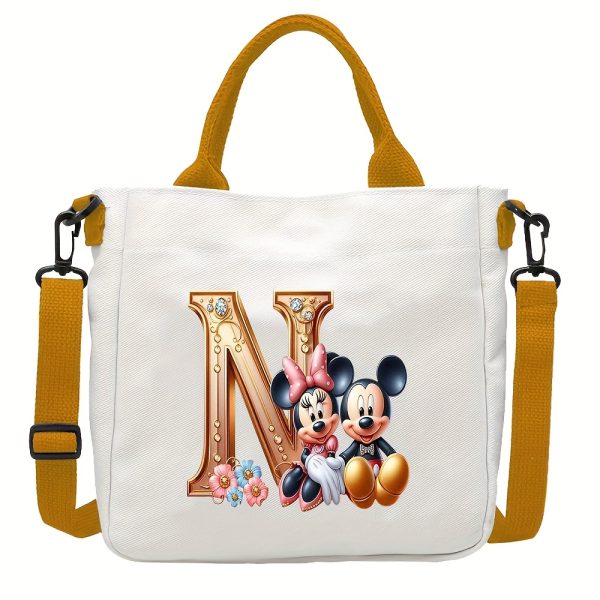 [DISNEY Crossbody Bag] DISNEY Large Capacity Crossbody Bag | White with Golden Lettering, Yellow Adjustable Strap, Durable Commuter & Travel Shoulder Bag for Women, Perfect Birthday Gift, Playful Design, Goldtoned Lettering, Mickey & Minnie Mouse - Image 23