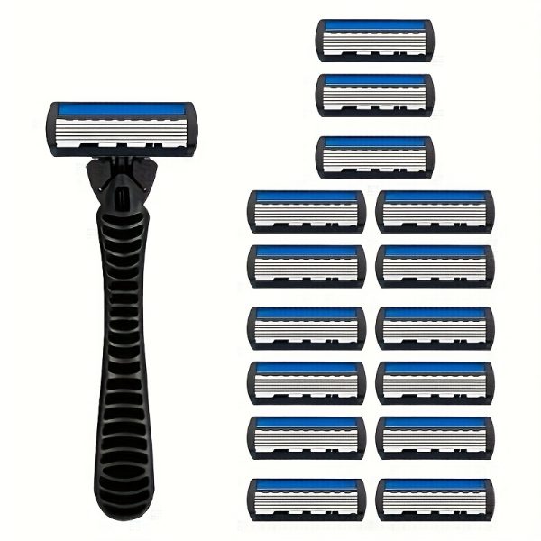 Men's 6-Layer Manual Razor Set with Non-Slip Metal Handle, Multiple Replacement Blades - Ideal for Beard and Mustache Trimming, Men's Grooming Kit|Sleek Razor Design|Durable Shaver Set, Beard Grooming Kit - Image 13