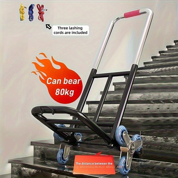 1pc Folding Trolley, with Wheel Design, Is Convenient for Climbing Stairs. It Is A Portable Aluminum Trolley with A Telescopic Handle And Rubber Wheels, Suitable for Moving, Shopping, Traveling And Office Use - Image 5