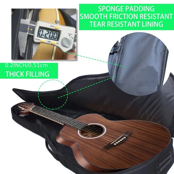 41-Inch Guitar Big Bag, 5mm Padded Oxford Full-Size Durable Guitar Gig Bag, 0.2 Inch Thick Sponge Padding, Adjustable Strap for Acoustic and Electric Guitars - Image 3