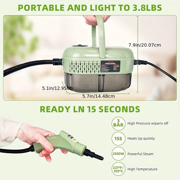Steam Cleaner, High Pressure Handheld Steamer, 6-gears Adjustable, Portable Steam Cleaning Machine with 6 Brushes, Cleaning for Home Use, Kitchen, Bathroom, Hard Surface, Car Detailing (Green) - Image 7