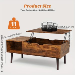 Lift Top Coffee Table (Free Shipping) For Living Room With Hidden Storage Compartment, With Adjustable Storage Shelf For Living Room, Vintage Style, Durable Wood Construction, Lift-top Drawer Modern Coffee Tables Wood Coffee Table, Local Warehouse