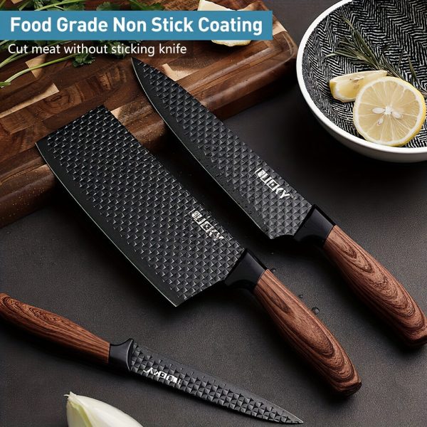 Professional 6pcs Kitchen Knives Set, Chef, Cleaver, Slicer, Utility Knife Peeler& Scissors Stainless Steel Ultra Sharp with Non-Stick Ergonomic Wood Handle Cooking Chef Knife Set for Home Travel Vegetable, Meat, Fruit Gift Box - Image 5