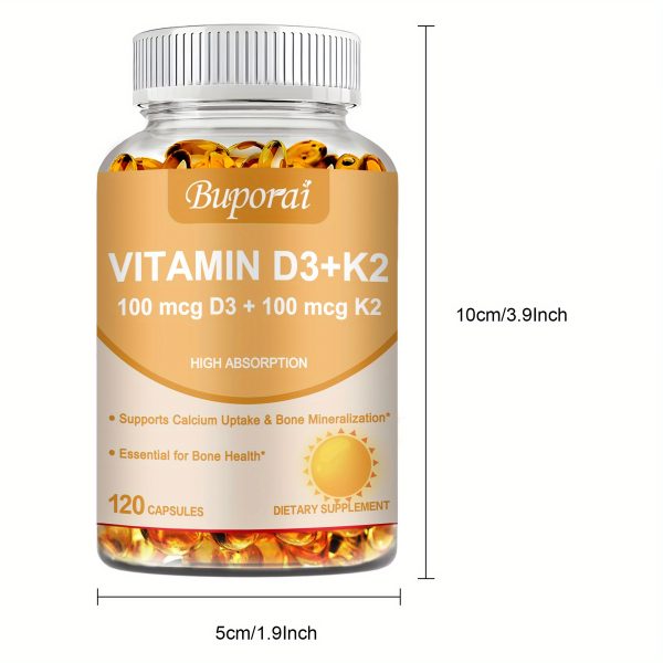 Vitamin D3 K2 - Joint & Bone Health, Supports Calcium Absorption, Premium Formula - 120pcs - Image 2