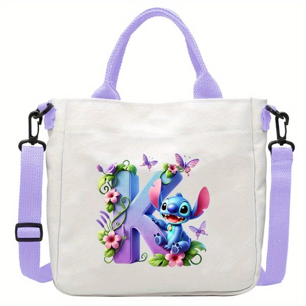 [Disney Stitch Bag] Disney Stitch Tote Bag | Lightweight Durable Adjustable Shoulder Strap, Purple Casual Shoulder Bag for Men's Fashion, Daily Commute, Ideal Gift, Cute Tote Bag, Sturdy Handles, A-Z Alphabet & Floral Butterfly Design - Image 17