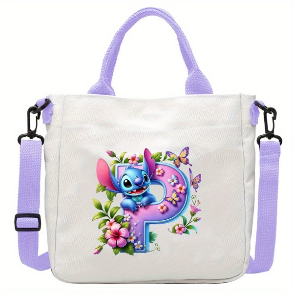 [Disney Stitch Bag] Disney Stitch Tote Bag | Lightweight Durable Adjustable Shoulder Strap, Purple Casual Shoulder Bag for Men's Fashion, Daily Commute, Ideal Gift, Cute Tote Bag, Sturdy Handles, A-Z Alphabet & Floral Butterfly Design - Image 22