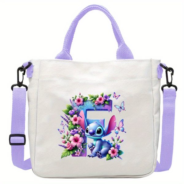 [Disney Stitch Bag] Disney Stitch Tote Bag | Lightweight Durable Adjustable Shoulder Strap, Purple Casual Shoulder Bag for Men's Fashion, Daily Commute, Ideal Gift, Cute Tote Bag, Sturdy Handles, A-Z Alphabet & Floral Butterfly Design - Image 12