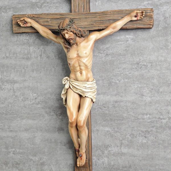 Resin Religious Wall Art - Jesus Christ Crowned with Thorns, Cross of Jesus, Indoor Decor for Home or Church, Spiritual Wall Decor | Elegant Craftsmanship, No Electricity Needed, Religious Wall Art