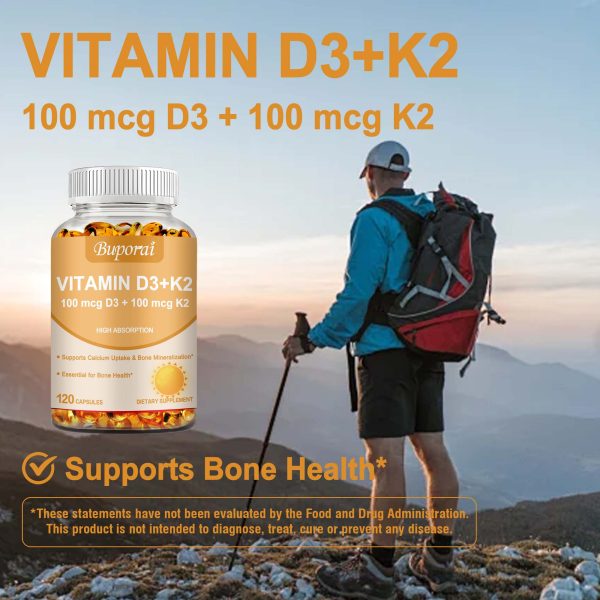 Vitamin D3 K2 - Joint & Bone Health, Supports Calcium Absorption, Premium Formula - 120pcs - Image 8