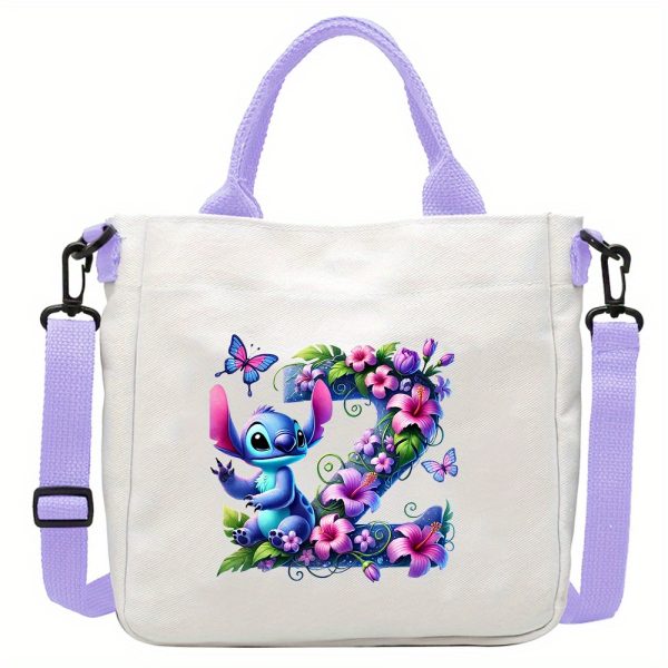 [Disney Stitch Bag] Disney Stitch Tote Bag | Lightweight Durable Adjustable Shoulder Strap, Purple Casual Shoulder Bag for Men's Fashion, Daily Commute, Ideal Gift, Cute Tote Bag, Sturdy Handles, A-Z Alphabet & Floral Butterfly Design - Image 32