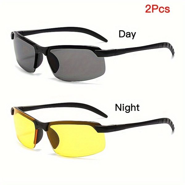 2pcs Pro Night Vision Driving Glasses - Enhanced Visibility, Anti-Glare, Protection, Semi-Frameless Design, Yellow-Tinted Lenses for Safe Night Driving & Racing Enthusiasts - Image 3