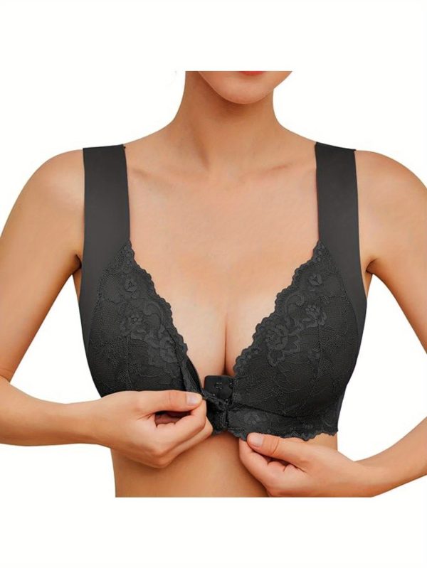 4-pack Wire-free Elegant Floral Lace Push-up Bra - Medium Support, Comfortable, Fashion Front Opening, Wide Straps And Jacquard Pattern - Image 9