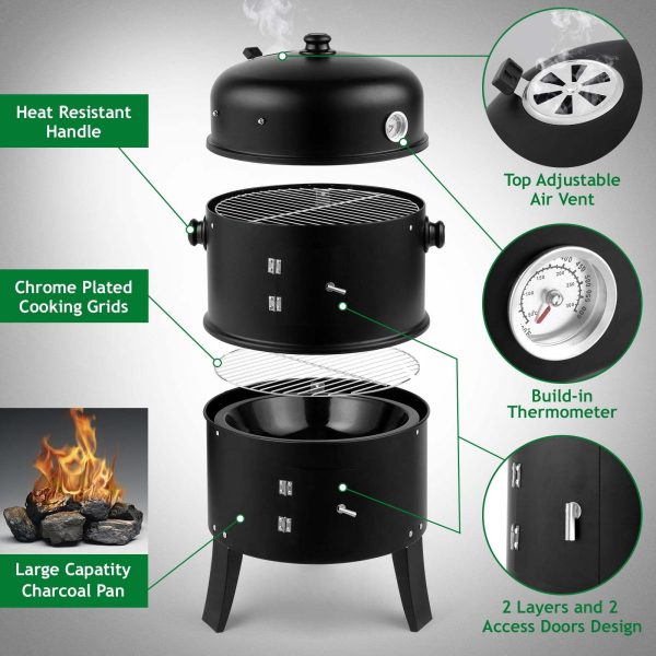 Outdoor BBQ Charcoal Grill & Smoker with Built-in Thermometer, Heavy-Duty Steel Construction, Spacious Cooking Area (31x16x19") - for Backyard, Camping, Patio - Portable Barbecue Pit with Temperature Control - No Electricity Needed - Ideal for Smoking, Grilling, Roasting, Camping Cooker, Compact Design, Robust Design, Home Chefs - Image 4