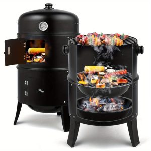 Outdoor BBQ Charcoal Grill & Smoker with Built-in Thermometer, Heavy-Duty Steel Construction, Spacious Cooking Area (31x16x19") - for Backyard, Camping, Patio - Portable Barbecue Pit with Temperature Control - No Electricity Needed - Ideal for Smoking, Grilling, Roasting, Camping Cooker, Compact Design, Robust Design, Home Chefs