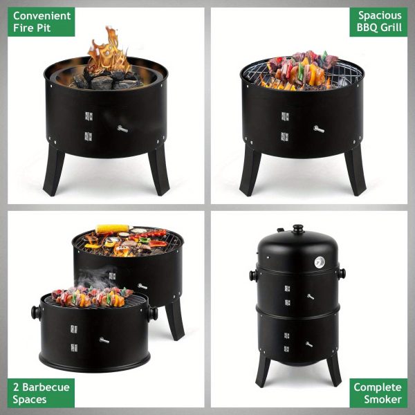 Outdoor BBQ Charcoal Grill & Smoker with Built-in Thermometer, Heavy-Duty Steel Construction, Spacious Cooking Area (31x16x19") - for Backyard, Camping, Patio - Portable Barbecue Pit with Temperature Control - No Electricity Needed - Ideal for Smoking, Grilling, Roasting, Camping Cooker, Compact Design, Robust Design, Home Chefs - Image 5