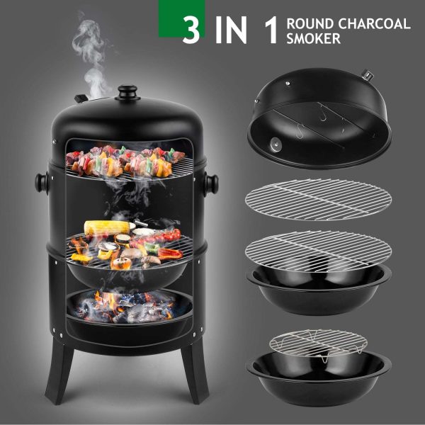 Outdoor BBQ Charcoal Grill & Smoker with Built-in Thermometer, Heavy-Duty Steel Construction, Spacious Cooking Area (31x16x19") - for Backyard, Camping, Patio - Portable Barbecue Pit with Temperature Control - No Electricity Needed - Ideal for Smoking, Grilling, Roasting, Camping Cooker, Compact Design, Robust Design, Home Chefs - Image 2