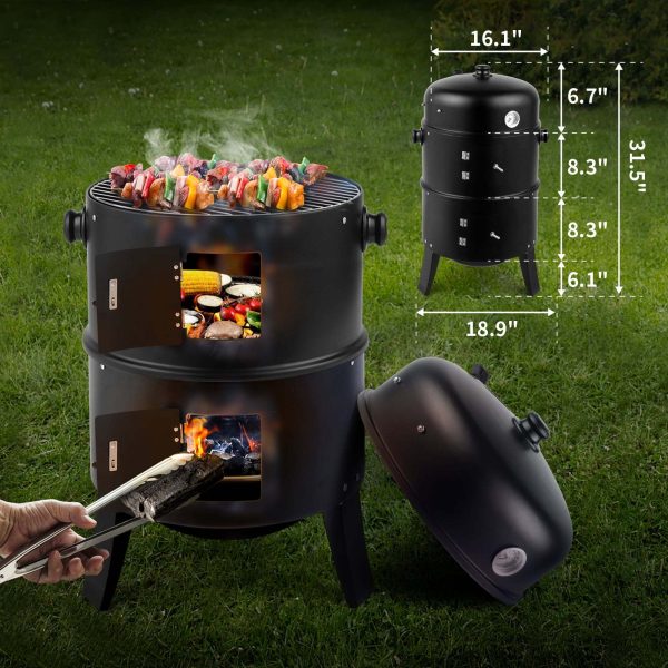 Outdoor BBQ Charcoal Grill & Smoker with Built-in Thermometer, Heavy-Duty Steel Construction, Spacious Cooking Area (31x16x19") - for Backyard, Camping, Patio - Portable Barbecue Pit with Temperature Control - No Electricity Needed - Ideal for Smoking, Grilling, Roasting, Camping Cooker, Compact Design, Robust Design, Home Chefs - Image 3
