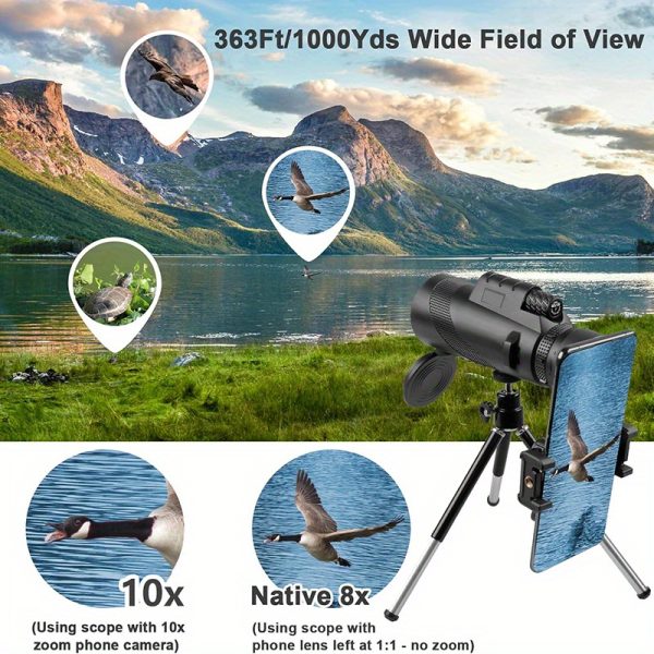 1/ 2pcs 10X42 High Definition Monoculars, Suitable for Adult Use, 10X Magnification, 42Mm Objective, Manual Focus, FMC Coated Lens, with phone Adapter And Tripod, For Activities, Travel, Bird Watching And Sporting Events ( Local Warehouse Direct) - Image 3