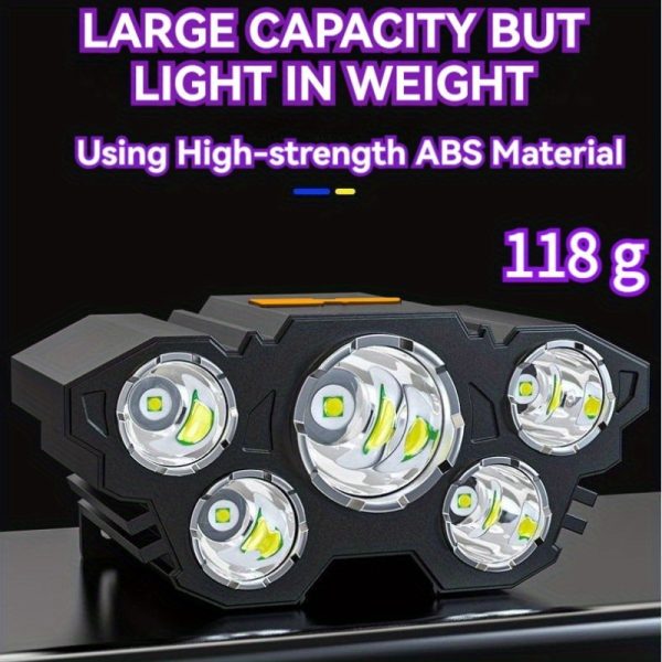 Buy One Get One Free, Total of 2pcs Multi-Purpose 5LED Headlight Headlight Flashlight Outdoor Usb Charging Fishing Headlight Strong Light Four Mode Headlight Flashlight for Camping, Work, Maintenance, Car Maintenance, Decoration - Image 4