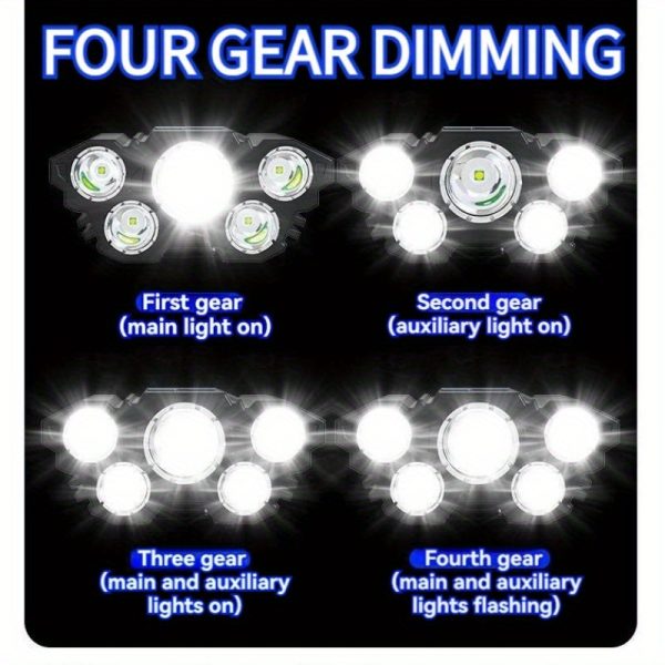 Buy One Get One Free, Total of 2pcs Multi-Purpose 5LED Headlight Headlight Flashlight Outdoor Usb Charging Fishing Headlight Strong Light Four Mode Headlight Flashlight for Camping, Work, Maintenance, Car Maintenance, Decoration - Image 3