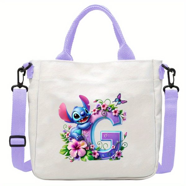 [Disney Stitch Bag] Disney Stitch Tote Bag | Lightweight Durable Adjustable Shoulder Strap, Purple Casual Shoulder Bag for Men's Fashion, Daily Commute, Ideal Gift, Cute Tote Bag, Sturdy Handles, A-Z Alphabet & Floral Butterfly Design - Image 13