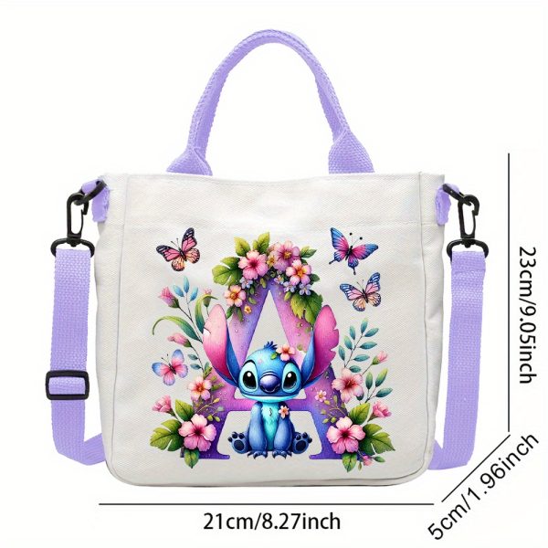 [Disney Stitch Bag] Disney Stitch Tote Bag | Lightweight Durable Adjustable Shoulder Strap, Purple Casual Shoulder Bag for Men's Fashion, Daily Commute, Ideal Gift, Cute Tote Bag, Sturdy Handles, A-Z Alphabet & Floral Butterfly Design - Image 4