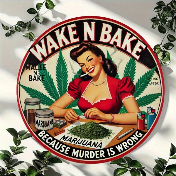 2D Flat - 1pc, New Product- 146& Morning Wake-Up, Smile To Relieve Worry Theme 2D Round Aluminum Sign Aluminum Foil Engraved Wall Decoration, High-Definition Printing, Retro Style Metal Aluminum Wall Art Poster, Suitable For Backyard Wall, Humorous Deco - Image 3