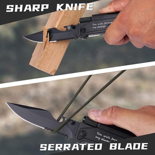 7-in-1 Multifunctional Folding Knife with LED Light - Heavy-Duty Folding EDC Knife, Portable Camping & Hunting Tool with Engraving Option - Birthday/Anniversary Gift for Men, Husband, Boyfriend - Anti-Rust Construction, Foldable Knife, Tactical Equipment, Modern Tactical Design, Durable Construction, Outdoor Enthusiasts - Image 5