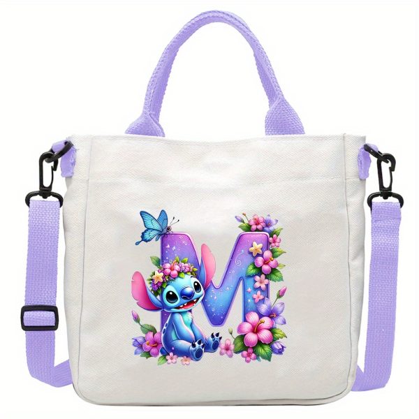 [Disney Stitch Bag] Disney Stitch Tote Bag | Lightweight Durable Adjustable Shoulder Strap, Purple Casual Shoulder Bag for Men's Fashion, Daily Commute, Ideal Gift, Cute Tote Bag, Sturdy Handles, A-Z Alphabet & Floral Butterfly Design - Image 19