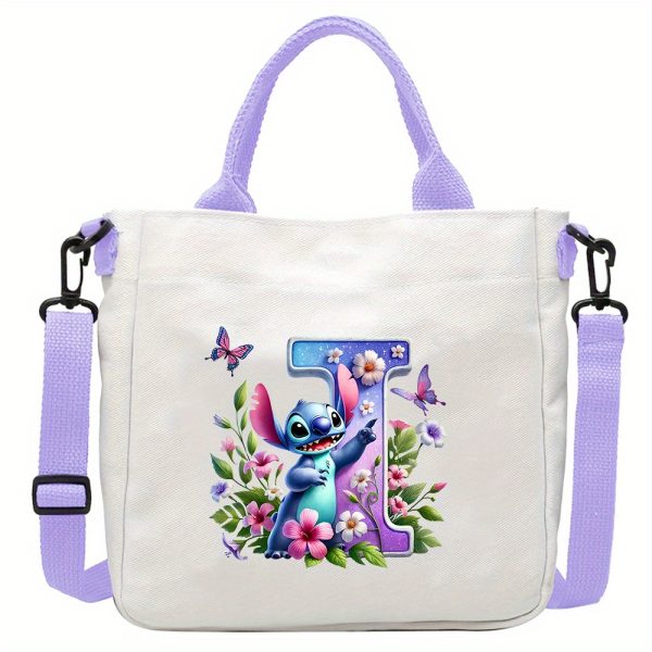 [Disney Stitch Bag] Disney Stitch Tote Bag | Lightweight Durable Adjustable Shoulder Strap, Purple Casual Shoulder Bag for Men's Fashion, Daily Commute, Ideal Gift, Cute Tote Bag, Sturdy Handles, A-Z Alphabet & Floral Butterfly Design - Image 15
