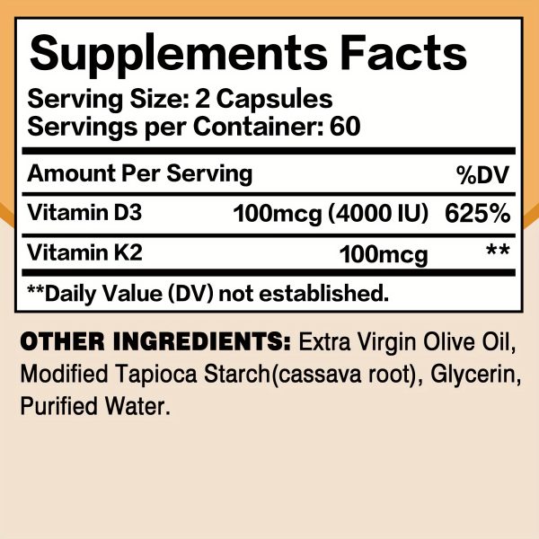Vitamin D3 K2 - Joint & Bone Health, Supports Calcium Absorption, Premium Formula - 120pcs - Image 6