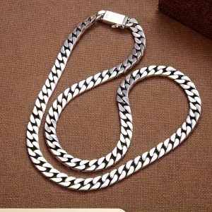S925 Sterling Silvery Cuban Necklace Tide Chain Men'S Fashion Ins Hundred Men'S And Women'S Hip Hop Thick Bully Neck Chain Hip Hop Trend Party Holiday