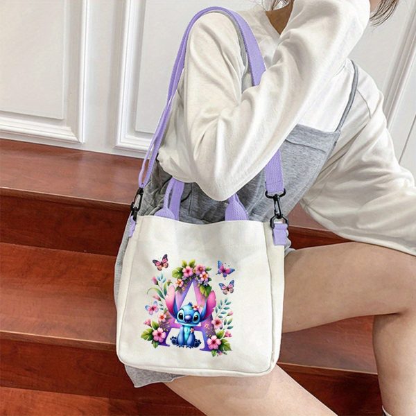 [Disney Stitch Bag] Disney Stitch Tote Bag | Lightweight Durable Adjustable Shoulder Strap, Purple Casual Shoulder Bag for Men's Fashion, Daily Commute, Ideal Gift, Cute Tote Bag, Sturdy Handles, A-Z Alphabet & Floral Butterfly Design - Image 2