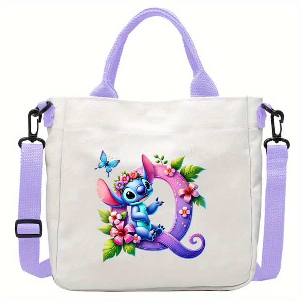 [Disney Stitch Bag] Disney Stitch Tote Bag | Lightweight Durable Adjustable Shoulder Strap, Purple Casual Shoulder Bag for Men's Fashion, Daily Commute, Ideal Gift, Cute Tote Bag, Sturdy Handles, A-Z Alphabet & Floral Butterfly Design - Image 23