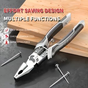 1pc Industrial Grade Multi-Function Pliers with PVC Handle- Chrome Vanadium Steel Automatic Wire Stripper and Cutter, Non-Electric Professional Tool, Suitable for Electricians, DIY, Metalworking, Durable Construction Essentials
