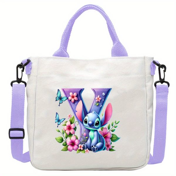 [Disney Stitch Bag] Disney Stitch Tote Bag | Lightweight Durable Adjustable Shoulder Strap, Purple Casual Shoulder Bag for Men's Fashion, Daily Commute, Ideal Gift, Cute Tote Bag, Sturdy Handles, A-Z Alphabet & Floral Butterfly Design - Image 31