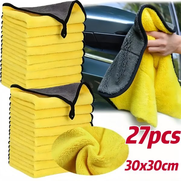 27pcs of 11.81x11.81inch microfiber car- cleaning towels. These are car- cleaning towels with a double- sided design for car washing. They offer efficient cleaning and are ideal for wiping cars. - Image 2