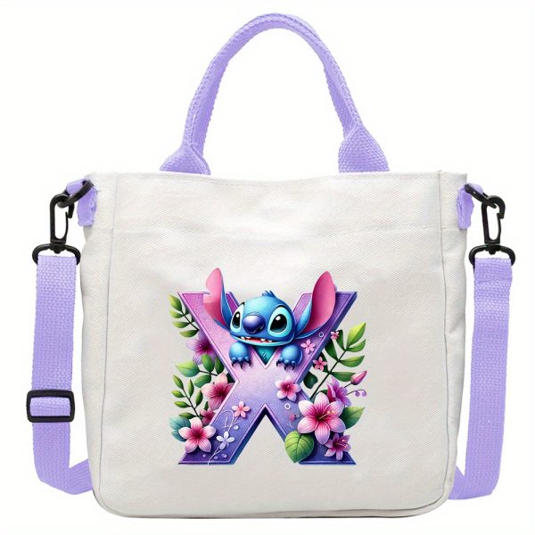 [Disney Stitch Bag] Disney Stitch Tote Bag | Lightweight Durable Adjustable Shoulder Strap, Purple Casual Shoulder Bag for Men's Fashion, Daily Commute, Ideal Gift, Cute Tote Bag, Sturdy Handles, A-Z Alphabet & Floral Butterfly Design - Image 30